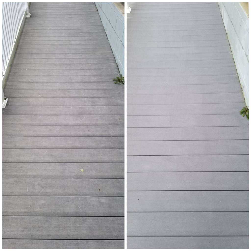 Pressure washing deck before and after