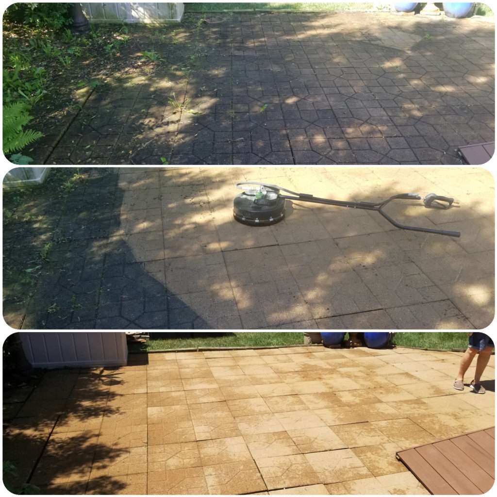 Pressure washing patio before and after