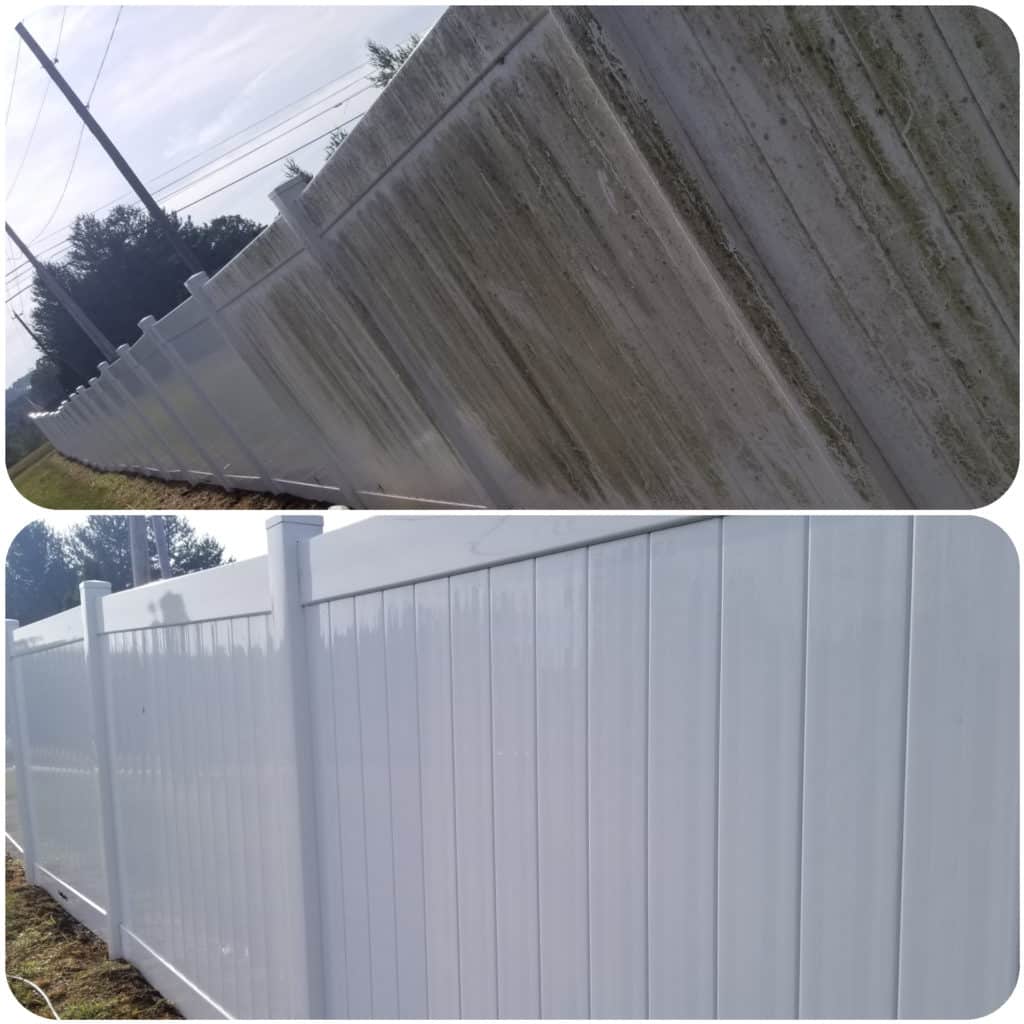Pressure washing fence before and after