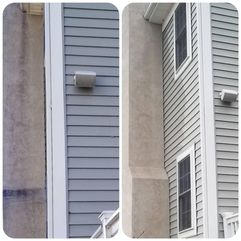 Pressure washing chimney before and after