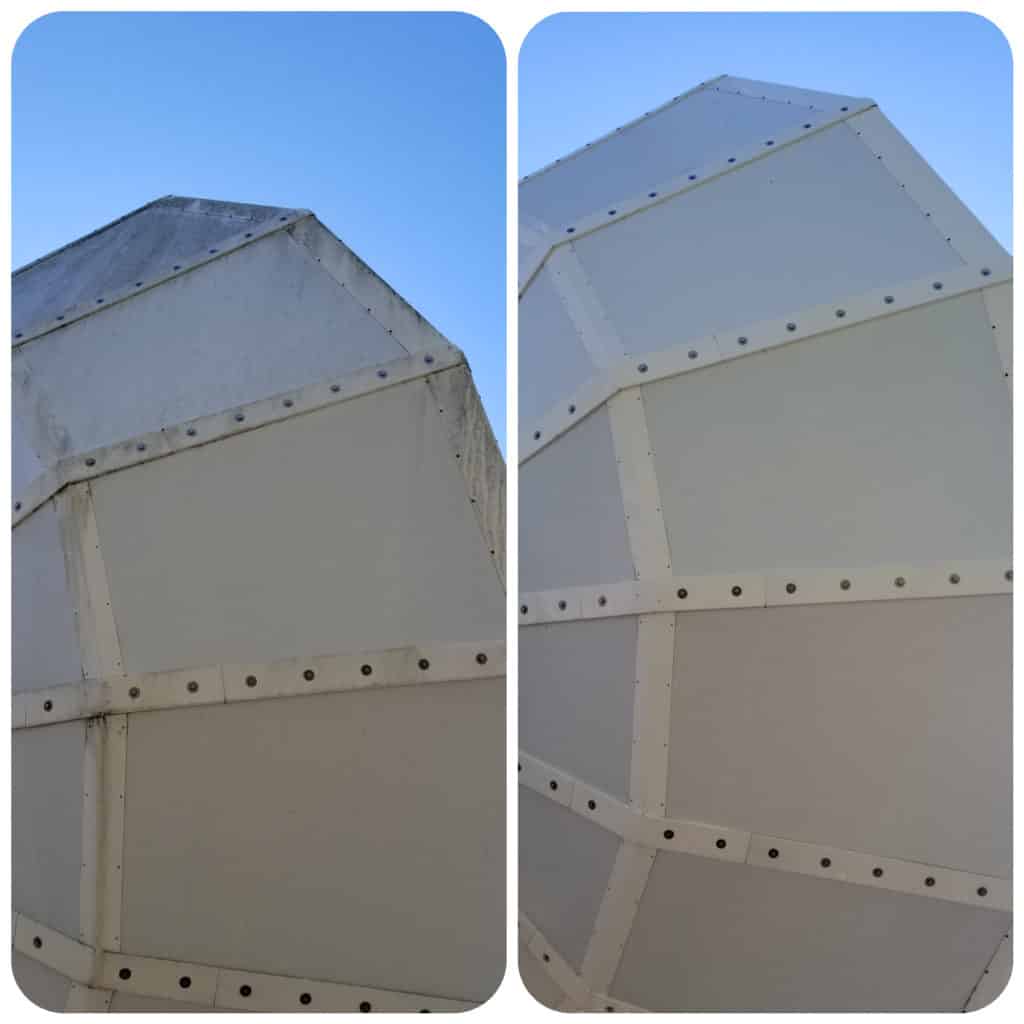 Pressure washing top dish before and after